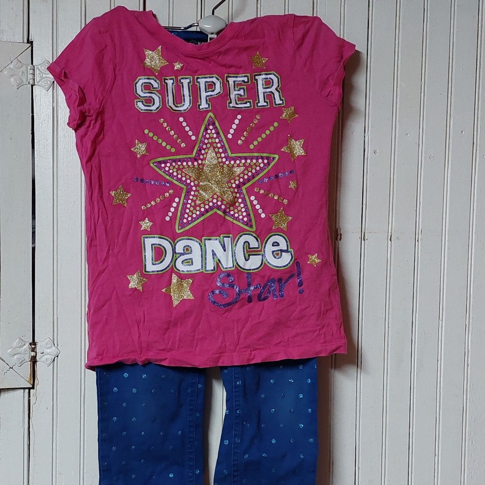 Outfit Bundle!Place Graphic Tee XL(14)& Jordache Blue glitter polka dot jeans 14